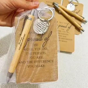 Graduation Gift Set, 24pcs/set Including Wooden Pen & Keychain & Notebook & Gift Bag, Party Favors for Employee, Volunteer, Perfect Thank You Gift