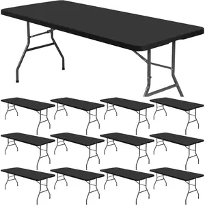 fani 12 Pcs Spandex Table Cloth, Elastic Fitted Tablecloths for 6 Foot Rectangle Tables, Washable Table Top Cap Cover for Indoor,, Camping, Banquet, Parties (Black, 30"x72")