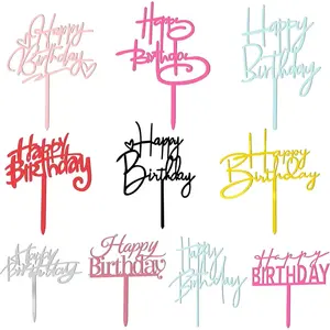 Happy Birthday Cake Topper Set Glitter Cake Decorations in 8 Colors Black Silver Gold Rose Gold Pink Rose Red Blue Red Ideal Party Supplies for Adults Any Occasion 10 Styles