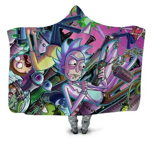 Rick And Morty 3D Hooded Blanket, 3D Cartoon Rick And Morty Throw Blanket, Fleece Inside Hooded Blanket, Mother's Day Gifts