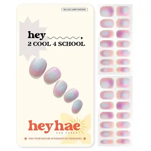 Semi Cured Gel Nail Strips | No LED Lamp Needed | Aura, Purple | Easy Apply & Remove, Salon Quality | Includes 28 Strips, 1 Prep Pads, Nail File & Wooden stick - Hey, 2 Cool 4 School