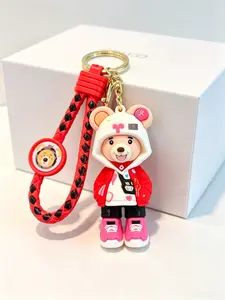 1pc Cute 3D Hoodie Bear Keychain - Kawaii Cartoon Key Ring with Braided Strap, Fashion Bag Pendant, Perfect Gift for Teens & Women Durable Bear Keyring with Wrist Strap, 3D Cartoon Bear Keychain, Ideal for Car Keys, School Bags & Travel