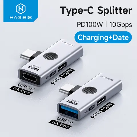 HAGIBIS UK Type USB-C Charging Adapter, 1-in-2-Out Splitter with 10Gbps Speed Data Transfer, PD100W Port, OTG Converter for Phones/Tablets & Electronic Devices