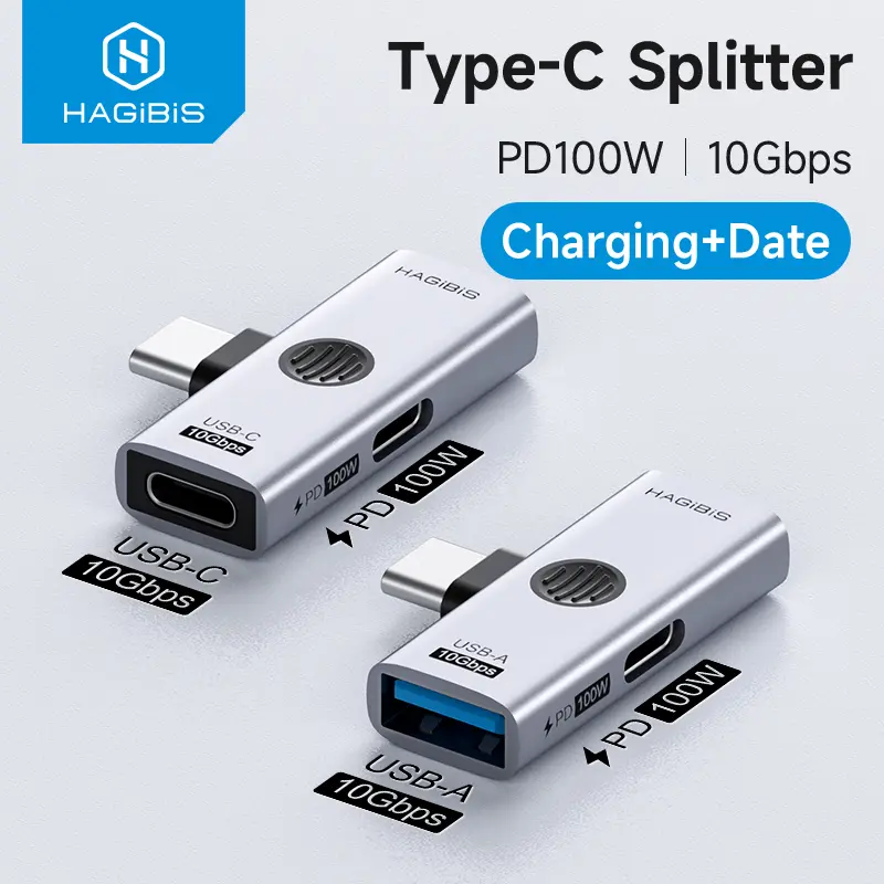 HAGIBIS USB C Adapter, 1-in-2-Out Splitter with 10Gbps Data Transfer, PD100W Charging Port, USB C to Headphone OTG Converter for Mobile Smartphones, Cellphone, Electronic Devices, C To C And Pd, Charger
