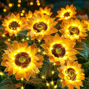 Sunflower Solar Lights Outdoor Decor: 3-Pack Artificial LED Solar Garden Lights with 3 Blooms Each -  Flower Lamp for Pathways Patio Yard Walkway Decorations - Gardening Gifts for Women 2025