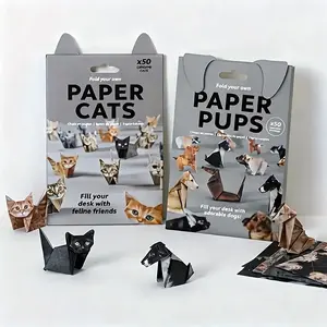 50pcs/1set Paper Cats & Dogs Origami Kit for Adults Step-by-Step DIY 3D Paper Craft Set with 50+ Folded, Dinosaur Models, Origami Booklet - Home & Office Decor Art Activity (No Glue/Easy Assembly) Craft Kits