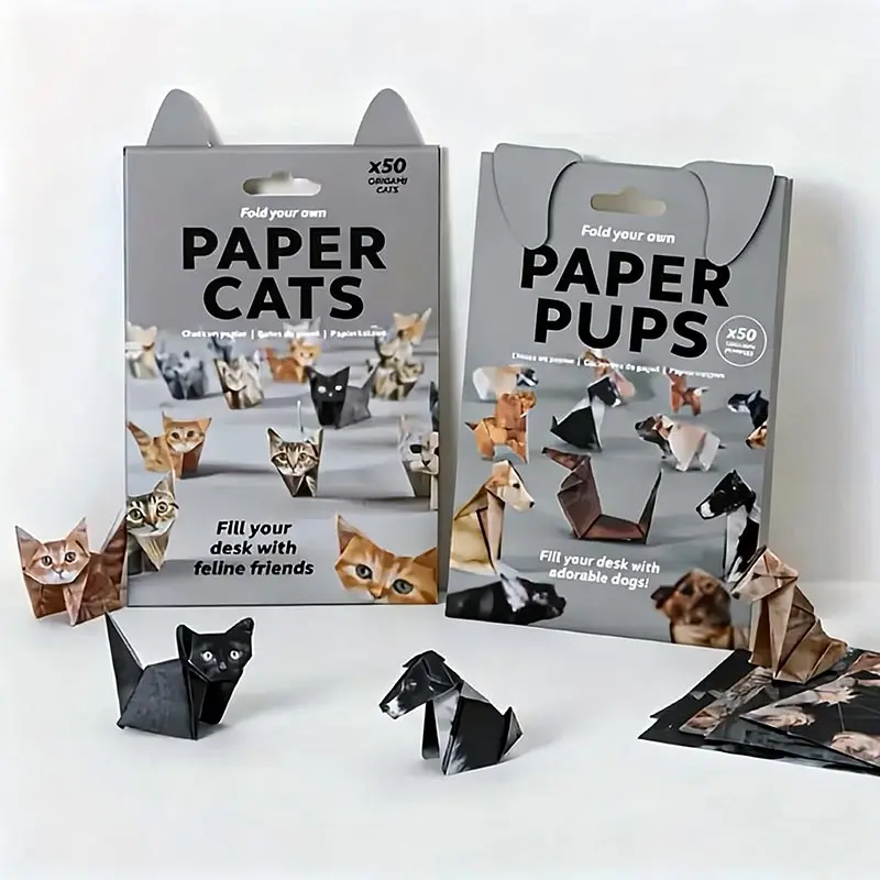 50pcs/1set Paper Cats & Dogs Origami Kit for Adults Step-by-Step DIY Material 3D Paper Craft Set with 50+ Folded, Dinosaur Models, Origami Booklet - Home & Office Decor Art Activity Art Crafting Kit (No Glue/Easy Assembly) Craft Kits