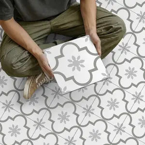Simple Geometric Flower Tile Sticker, Removable, Thick Matte PVC, Waterproof, Durable, Easy to Clean, for Kitchen, Bathroom Floor Decor