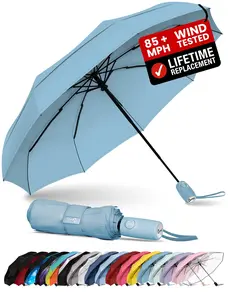 Windproof Travel Umbrella - Compact, Automatic, Pastel Blue