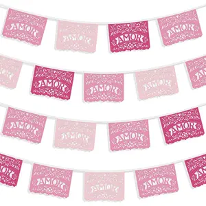 2 Pack Amor Eterno Papel Picado Banner, 20Ft Fiesta Wedding Garland, Mexican Wedding Decorations for Valentine's Day, Bridal Shower Party Supplies