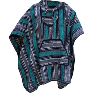 Traditional Unisex ican Falsa Blanket Poncho with Hood Soft Warm Interior Authentically  ico