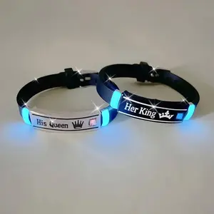 2-Piece Luminous His Majesty and Her Majesty's Crown Couple Fashion Silicone Bracelet Jewelry