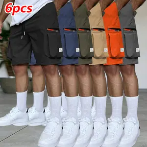 Men's work pants six-piece set, summer, large-capacity pockets and drawstring machine washable, versatile, fade-resistant, casual men's pants essential for outdoor hiking, sports, and beach activities