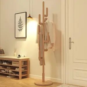 Coat Rack, Unique Design Cactus Coat Rack Freestanding, Adjustable Height Wooden Coat Rack Stand with 6 Hooks, Easy Assembly Coat Tree for Entryway, Bedroom,Coats,Bags(Natural)