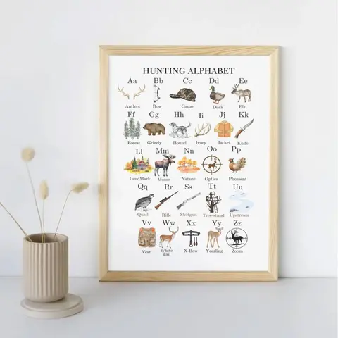 Hunting Alphabet  Print, Mallard Duck Decor Poster, Hunting Baby Boy Room Digital File, Nursery Decor ABC's, Woodland Nursery