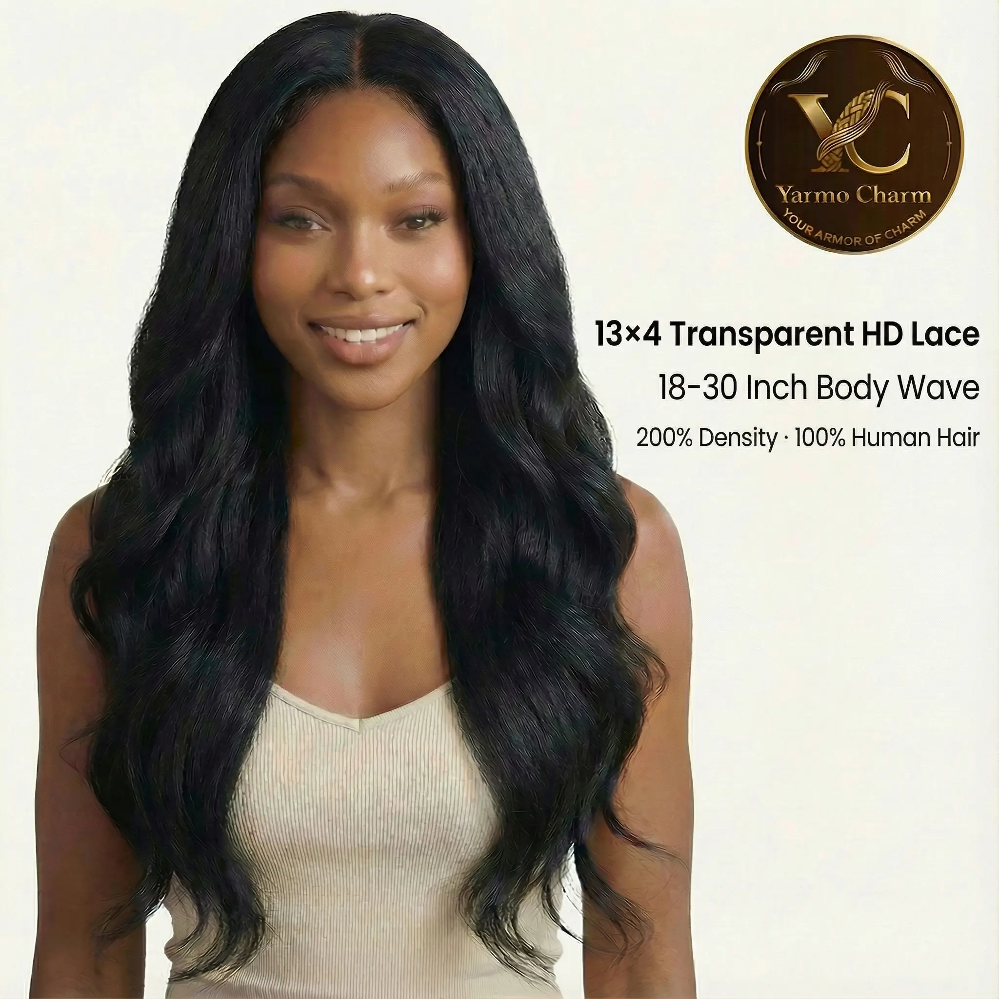 Yarmo Charm 13x4 Lace Front Human Hair Wigs 200 Density Body Wave Nature Color 18-32 Inches Full Voluminous for Natural Look 100% Human Hair 360° Display