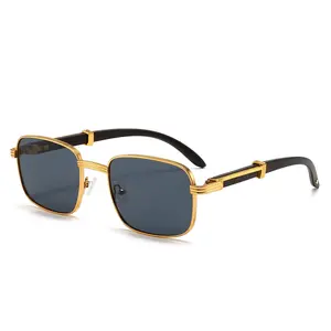 Unisex Vintage Imitation Wood Grain Square Eyewear - Titanium Frame Glasses with PC Lenses, Fashion Accessory