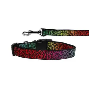 Pet Dog & Cat Nylon Collar or Leash, "Rainbow Leopard"