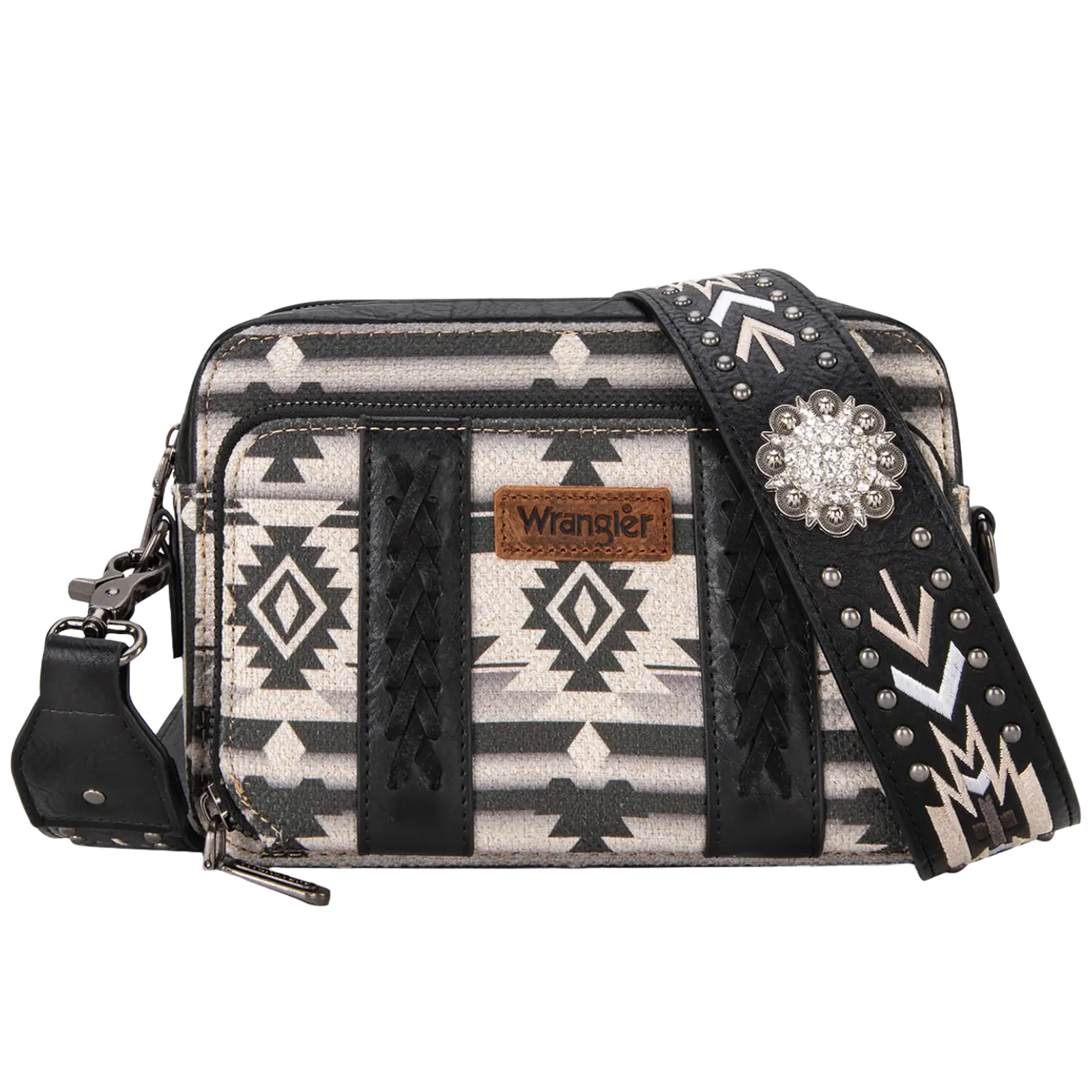 Wrangler Ladies Aztec Printed With Wallet Comparment Black Crossbody Purse WG2207-3003BK