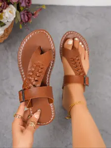 Women's Woven Strap Open-Toe Flat Sandals, Mule Sandals, Comfortable Slip-On Shoes for Summer, Stylish Casual Footwear for Ladies