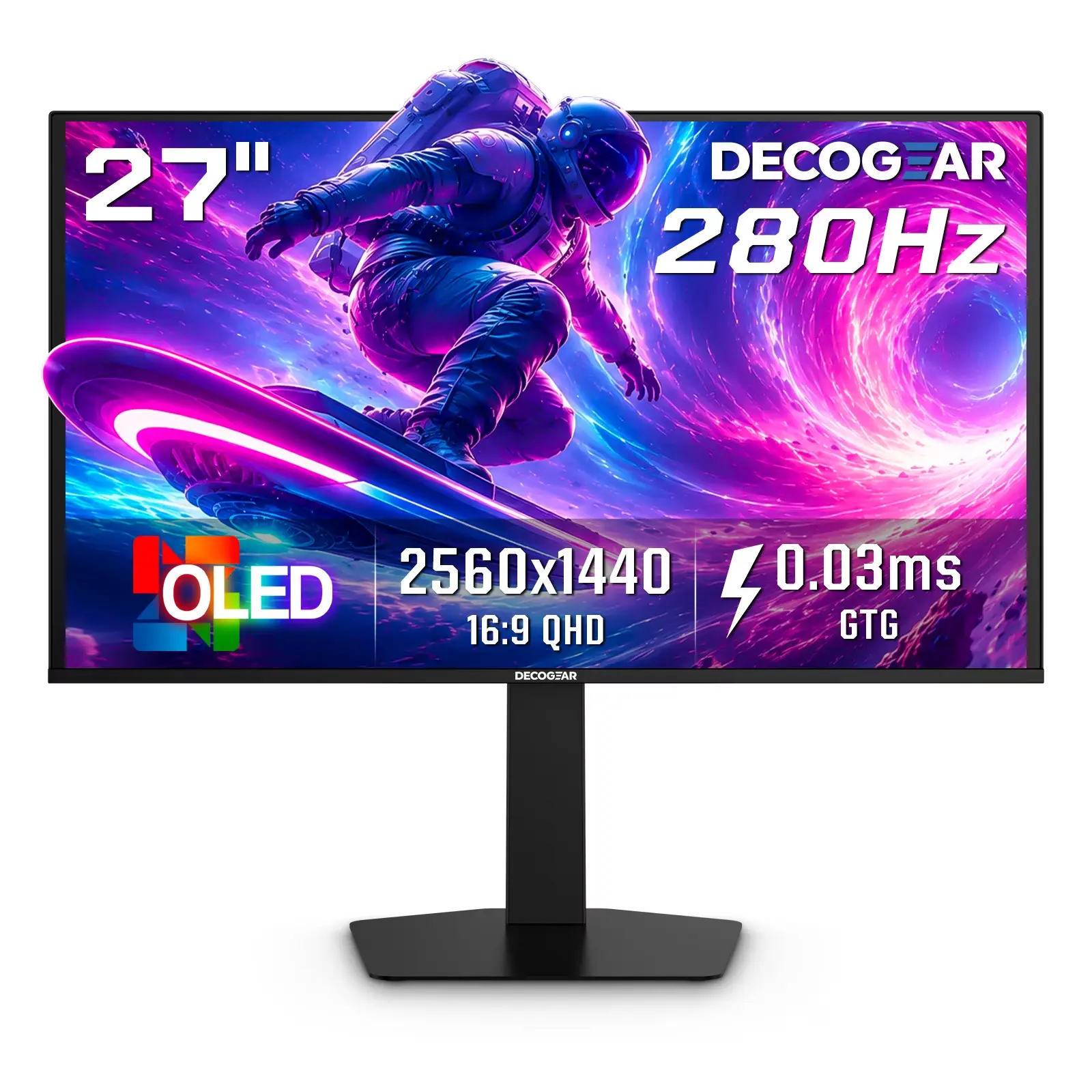 Deco Gear 27" QHD OLED Gaming Monitor 280Hz 0.03ms HDR400 Adaptive Sync HDMI 2.1/DP 1.4