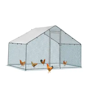 6.5×10ft Walk-In Metal Animal Enclosure, Large Outdoor Poultry Cage with Waterproof UV-Resistant PE Cover, Lockable Door for Chickens, Small Pets
