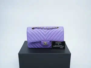 Pre-owned CHANEL lambskin Shoulder Bags Chevron Quilted Small Double Flap Purple