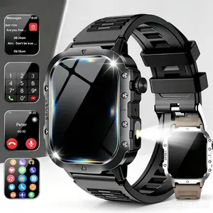 Outdoor sports smartwatch with a 2.01-inch full-touch display, LED flashlight, support for message notifications and phone calls, and sleep tracking and step-counting features