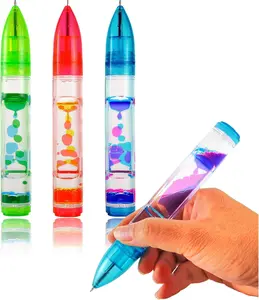 Liquid Motion Bubbler Pens Toy, Liquid Timer Pen with Retractable Ball Point Pen, Colorful Anxiety Stress Relief Calming Relaxing Writing Cool Fidget Toys for Kids & Adults (Red, Blue, Green)