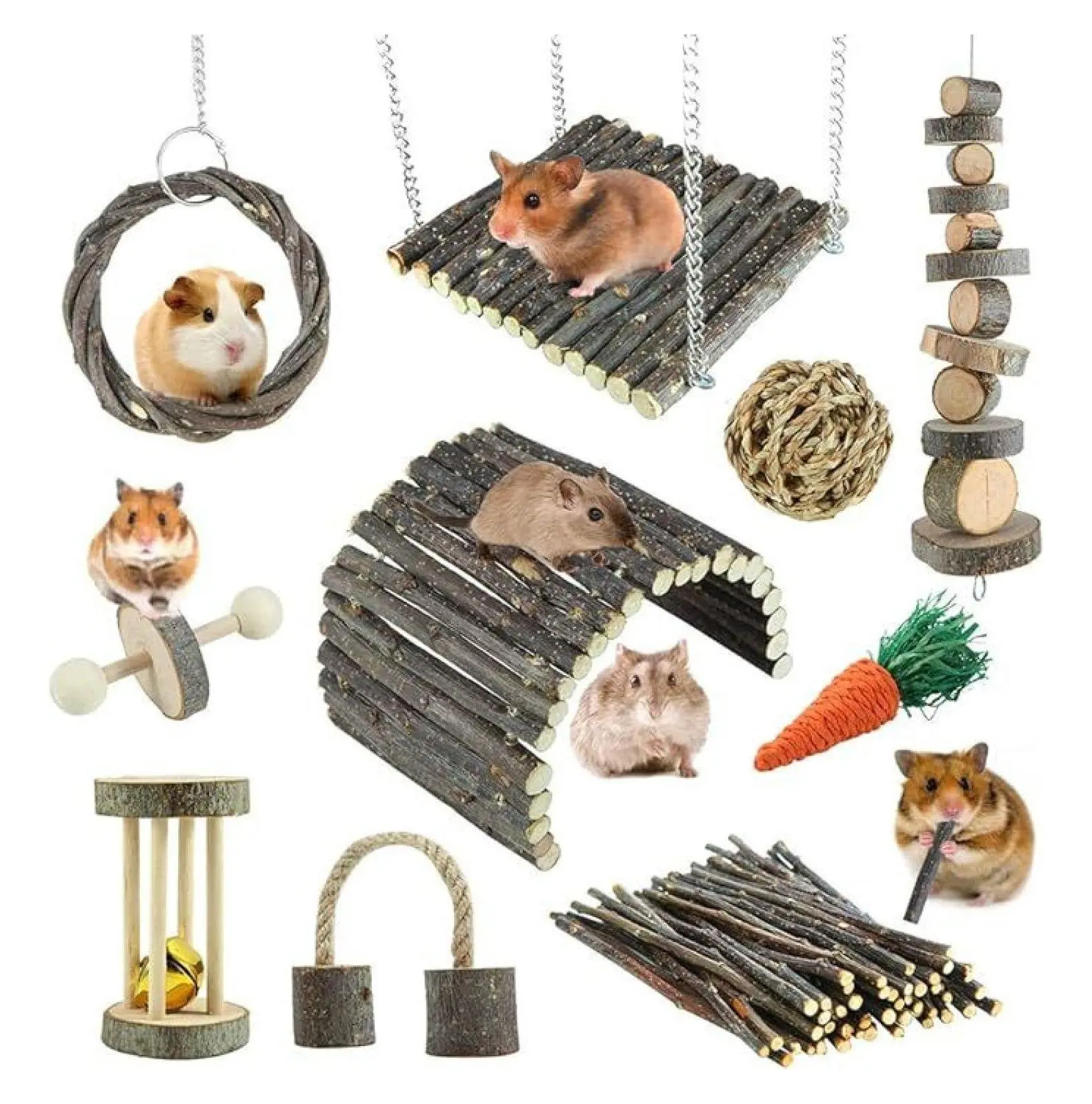 Hamster Toys Rat Toys - Chew Toys for Small Pets, Durable Wood & Safe Materials - Enrichment & Boredom Relief for Hamsters, Rats, Gerbils & Mice