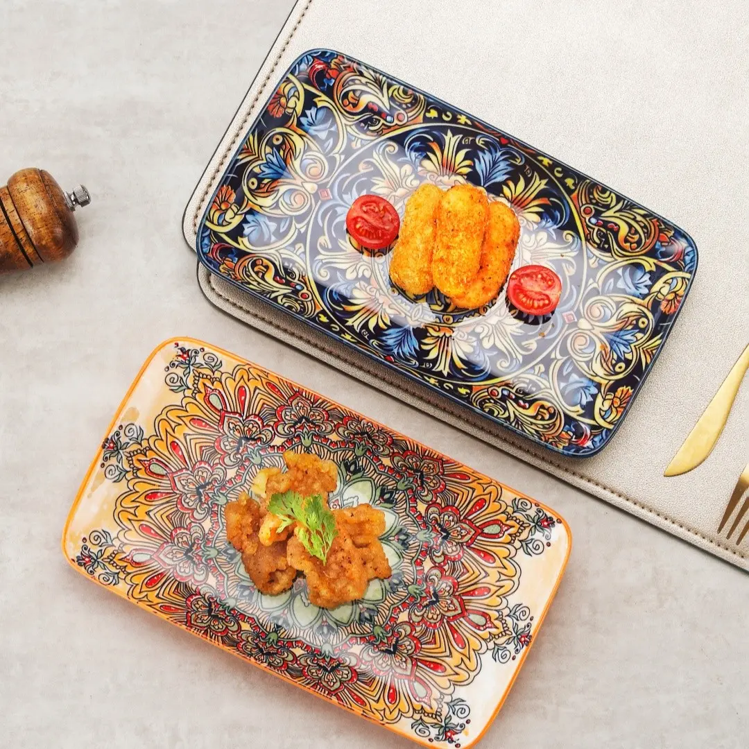 Rectangular Appetizer Plate, Salad Plate, Ceramic Dessert Tray, Kitchen Fruit Snack Holder, Sushi Plate, Outdoor Camping Tray, Oven & Microwave Safe