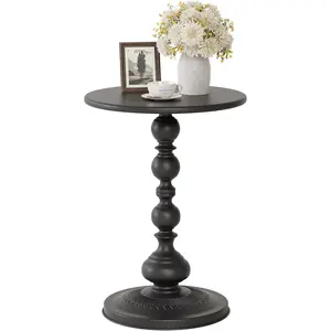 Metal Round Side Table, Small Drink Table for Small Spaces, Matte Modern Accent End Tables Coffee Tables, Pedestal Tables for Living Room, Bedroom, Corners, and Office, 21'' Height (Black)