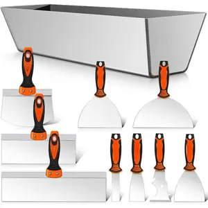 Drywall Hand Tool Kit 10 Pieces Stainless Steel Drywall Machine Set with Ergonomic Handle Mud Pan & Seamer for DIY Projects