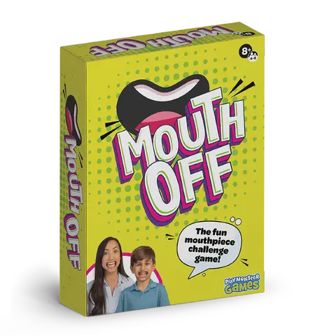 PlayMonster Games Mouth Off Card Game - Family Games for Kids and Adults, Guess The Phrase Before The Timer Runs Out, 4-8 Players, Ages 8+, Includes 8 Mouthpieces and 200 Phrases