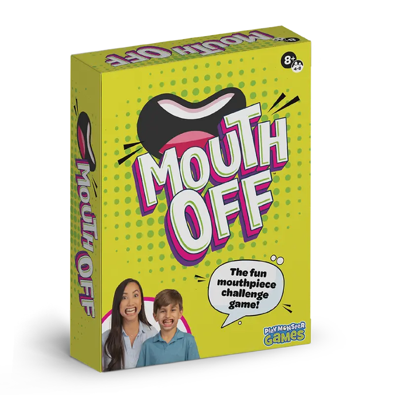 PlayMonster Games Mouth Off Card Game - Family Games for Kids and Adults, Guess The Phrase Before The Timer Runs Out, 4-8 Players, Ages 8+, Includes 8 Mouthpieces and 200 Phrases