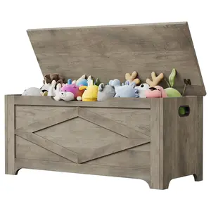 Large Capacity Wooden Storage Chest Bench – Farmhouse Style Trunk with Safety Hinges, Easy Assembly – Entryway, Bedroom, Living Room