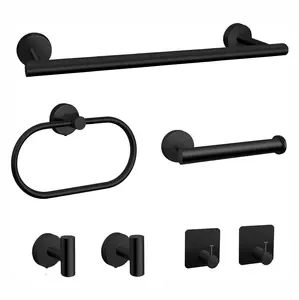 Matte Black Bathroom Hardware Set, Modern 40CM Towel Bar Set Wall Mounted, Durable Stainless Steel Bathroom Accessories Set, 7-Piece