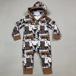 Baby Boy Hoodies Romper Cows Newborn Baby Onesie Cowboys Western Clothes