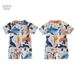 Global Baby  Toddler Girls Rash Guard Swimsuit Rompers Zipper Short Sleeve Floral Print Kids Bathing Suit Baby Boy Girl Swimsuit Shark Print Short Sleeve Mock Neck Zip Up Rash Guard