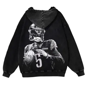 Jayden Daniels #5 Commanders Casual Washed Hoodie | Rookie Sensation QB Gear, Burgundy Gold Identity, Faded Wash Dual-Threat Essential