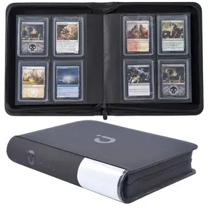 Trading Card Binder 4 Pockets, 16 Pages Holds 128 Cards, Side Loading Card Book, Soccer Basketball Sports Hockey Card Collector