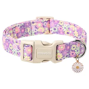 DOGWONG Cute Purple Daisy Dog Collar, Adjustable & Soft Pet Necklace for Small Medium Large Dogs