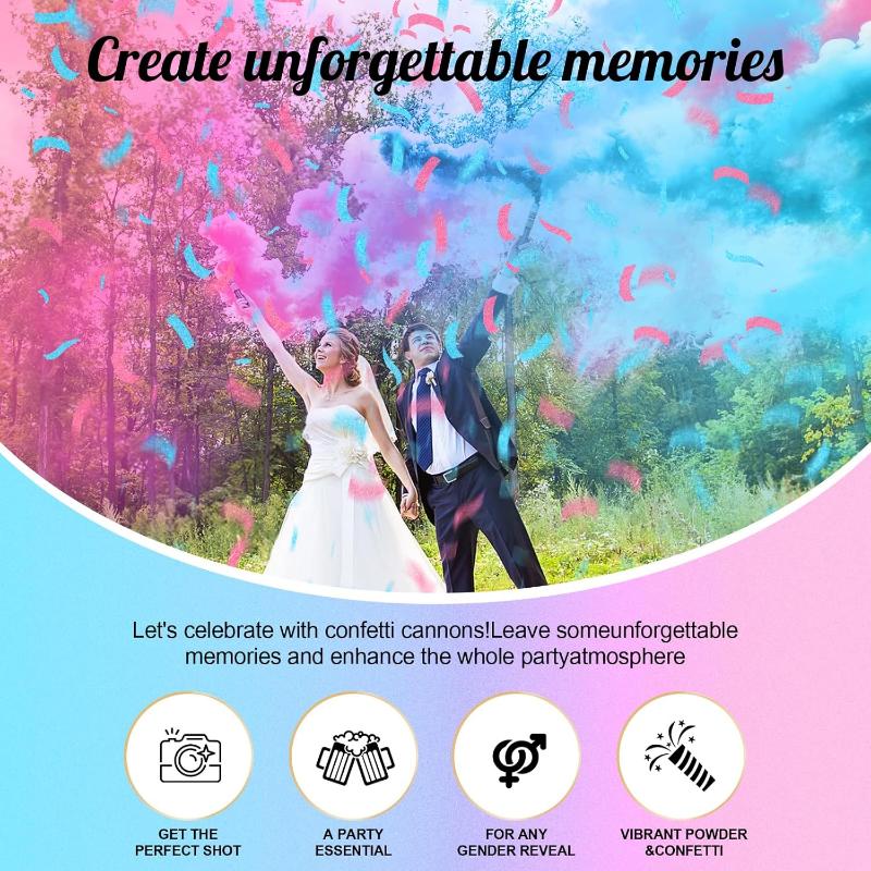 Gender Reveal Confetti Cannon,4 Pink Safty Corn Powder Smoke Party Poppers Shoots 20-25ft,12 inch Upgrade Firmware Baby Shower Gender Reveal Party Supplies