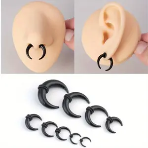 Black White Acrylic U-shaped Tip Cone Ear Gauge and Nose Ring Set - Hip Hop Party Jewelry for Men