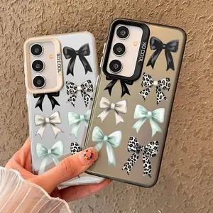 Case Compatible with Galaxy S23 Ultra S24 Plus S25 S22+ Leopard Print Bow Patterned Matte Shockproof Anti-Scratch Stylish Smartphone Cover Cellphone Protective