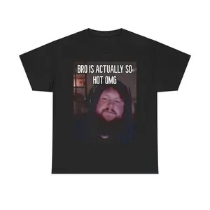 Meme T-Shirt Featuring Caseoh and Bold "Bro Is Actually So Hot OMG" Graphics