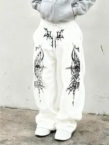 Gothic Thorn Totem Wide Leg Sweatpants, Drawstring, Y2K Style, Unisex, Streetwear, Skateboarding, Subculture, Soft Cotton, and Contrast