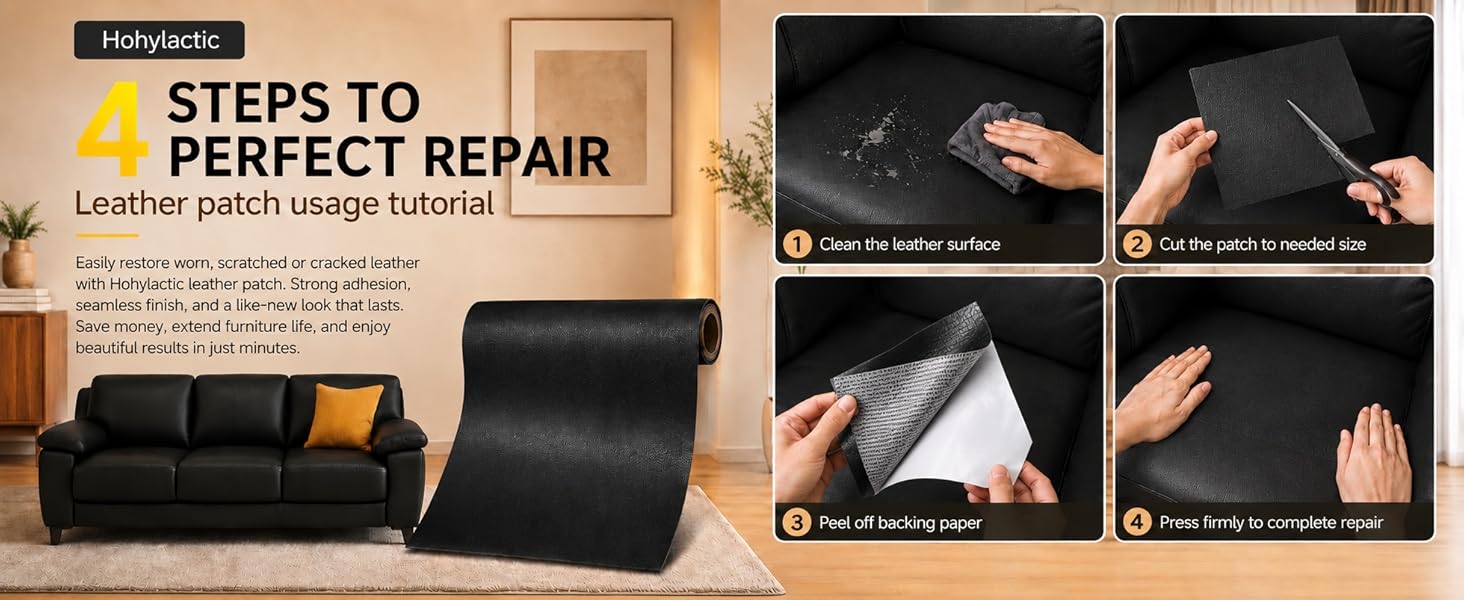 Leather Repair Patch x Inch, Self Adhesive Leather Repair Tape, Large Vinyl Repair Kit for Sofa Couch Furniture Car Seats, Strong Adhesion Scratch Resistant Easy Cut (Dark Brown)