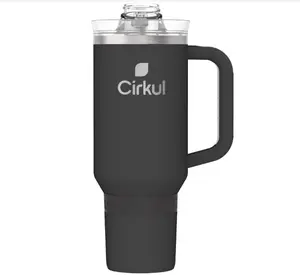 Cirkul 40oz All-Day StrawSip Double-Wall Insulated Stainless Steel Tumbler with Handle, Carbon (Black) Drinkware Flasks