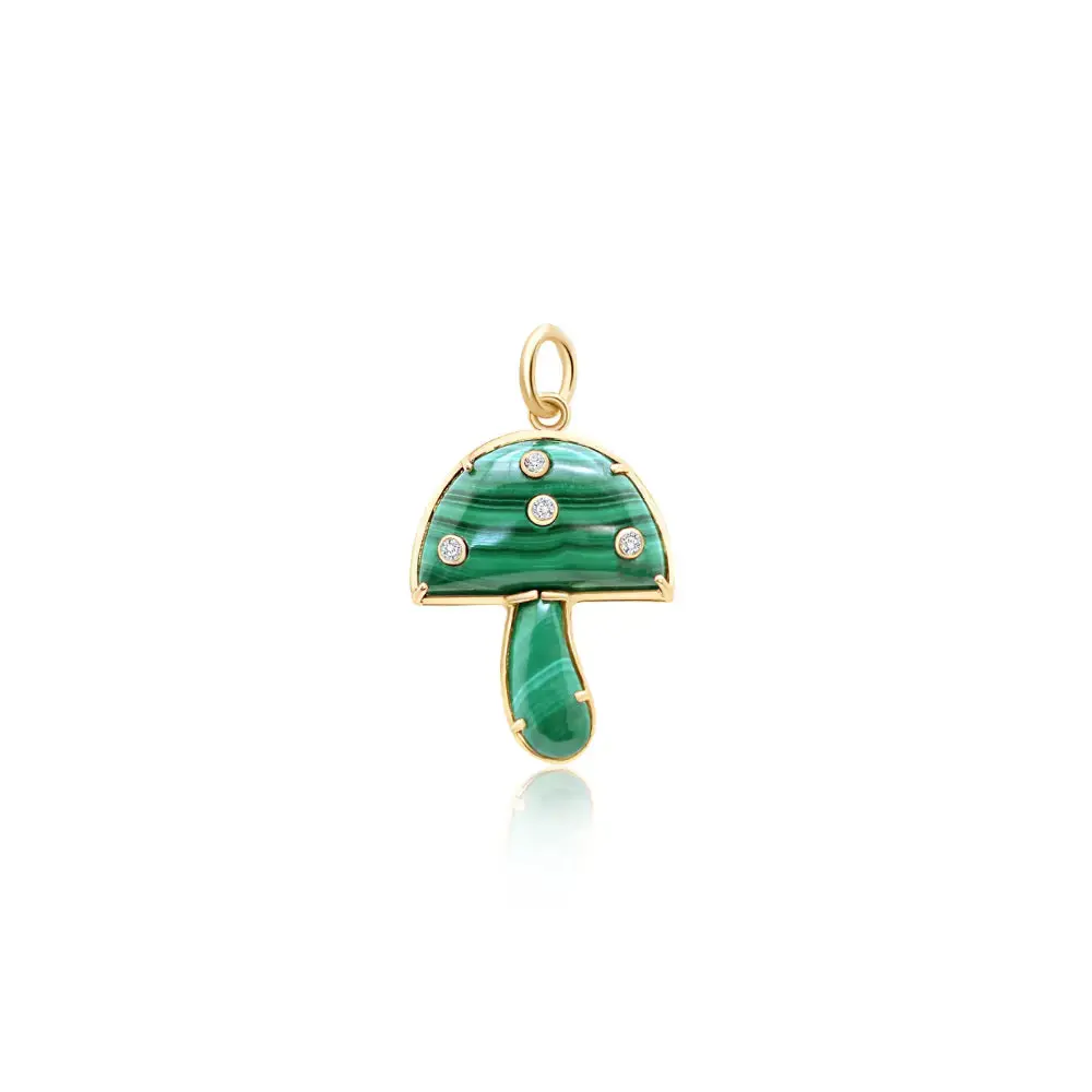 Yellow Gold Malachite Mushroom Pendant with Diamonds